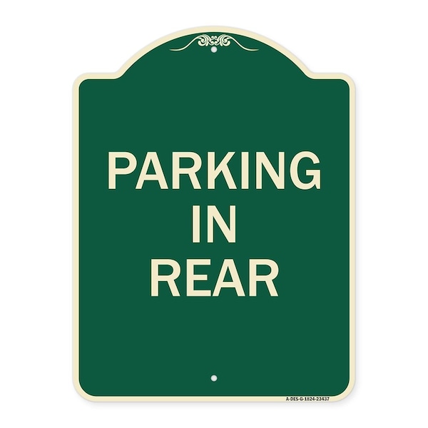 Signmission Designer Series Parking in Rear, Green & Tan Heavy-Gauge Aluminum Sign, 24" x 18", G-1824-23437 A-DES-G-1824-23437 - main
